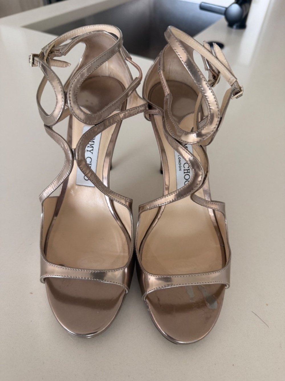 Jimmy Choo Ballet Pink Liquid Mirror Leather Sandals - Picture 7 of 9